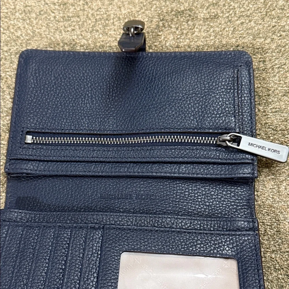 Michael Kors Pebbled Navy Leather Key & Card Holder with Lock Accent